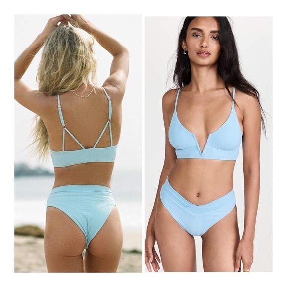 L*Space | Pointelle Rib Court Bitsy Bottom In Sky Blue | S - Picture 1 of 13